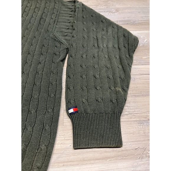 Vintage Tommy Hilfiger‎  Sweater Forest Green Pullover Jumper Mens Large Cable - Picture 3 of 7